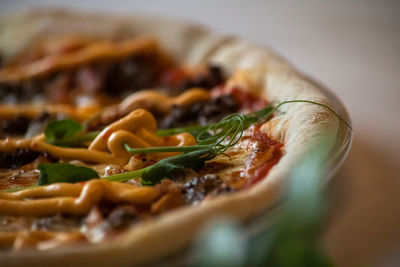 Close-up of pizza on table