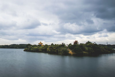 Scenic view of lake against sky