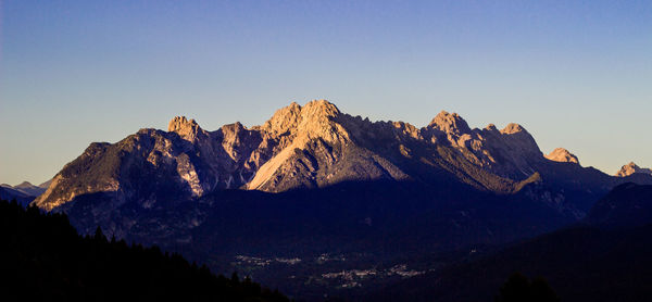 Scenic view of mountains against clear sky