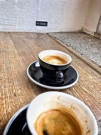 High angle view of coffee cup on table