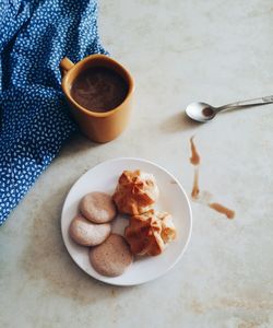 Close-up of served food on table