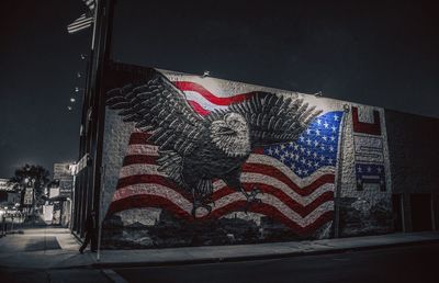 Close-up of illuminated flag against sky at night