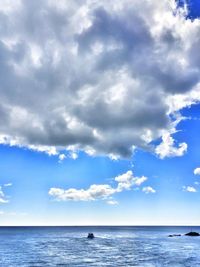 Scenic view of sea against cloudy sky