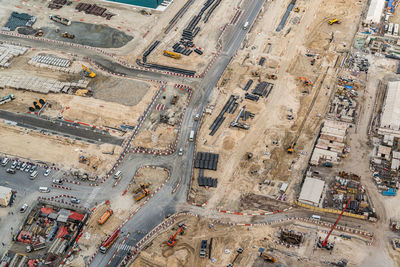 High angle view of street amidst buildings in city