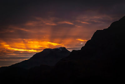 Scenic view of mountains at sunset