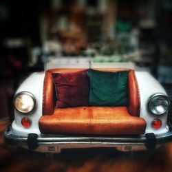 Close-up of toy car on table