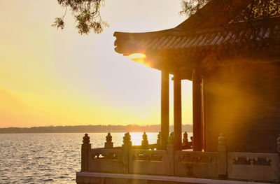 Scenic view of lake against sky during sunset