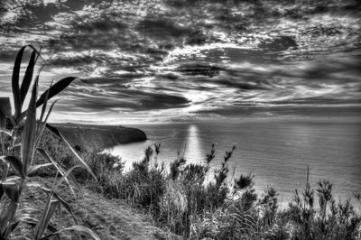 Scenic view of sea against cloudy sky