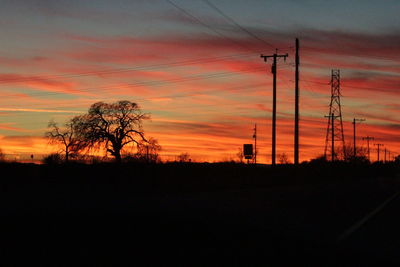 Silhouette of trees on landscape at sunset