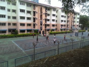 Footpath in front of buildings in city