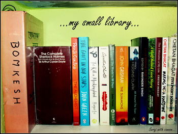 Close-up of books on shelf