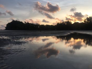 Scenic view of lake against sky during sunset