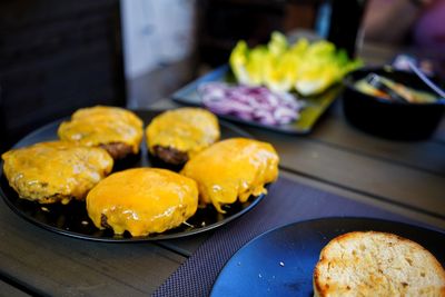 Close-up of food in plate on table