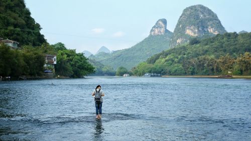 Scenic view of lake against clear sky