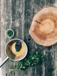 High angle view of drink on table