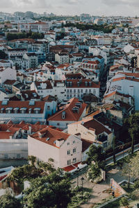 High angle view of buildings in city