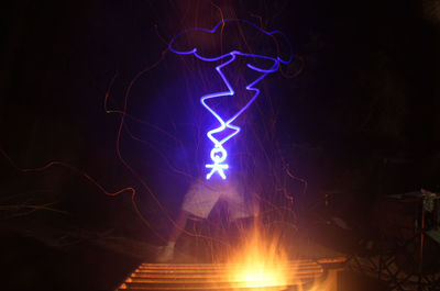 Person doing light painting at night