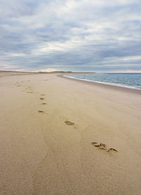 Footprints on beach against sky