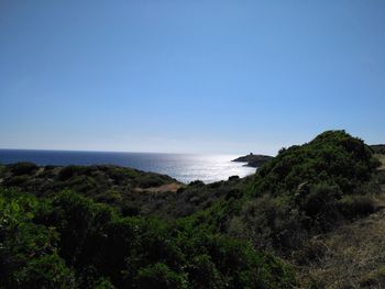 Scenic view of sea against clear sky