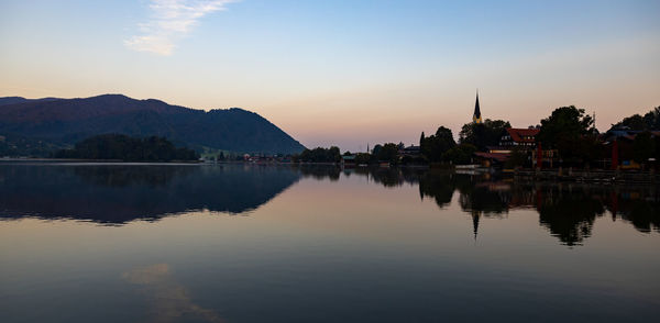 Panoramic view of lake against sky during sunset