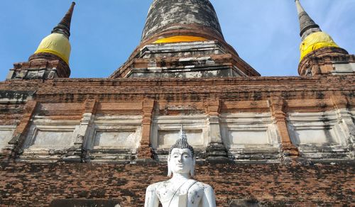 Low angle view of buddha statue against temple