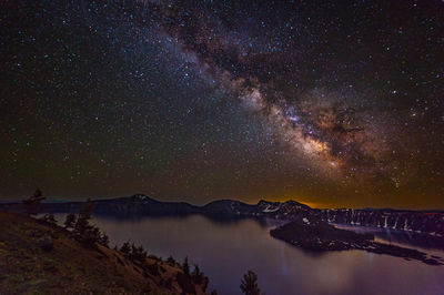 Scenic view of lake against star field at night