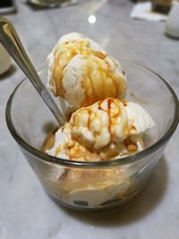 High angle view of ice cream in bowl