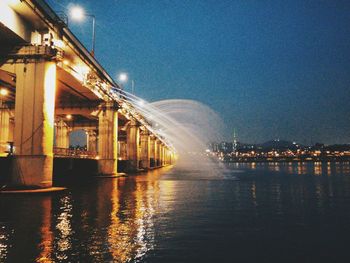 Reflection of illuminated built structures in water