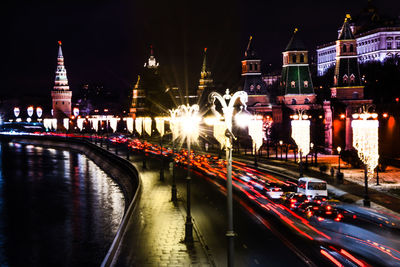 Light trails on road at night