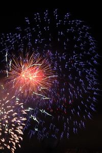 Low angle view of firework display at night