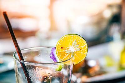 Close-up of drink in glass on table