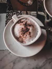 High angle view of coffee on table