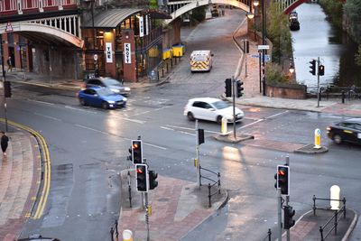 High angle view of traffic on city street