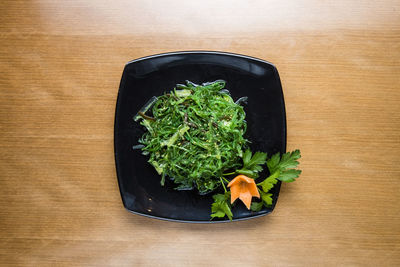 High angle view of chopped vegetables on table