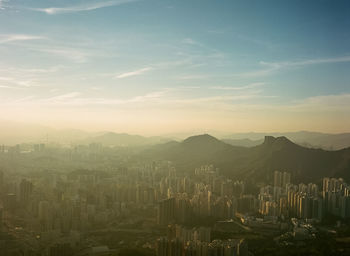 Scenic view of mountains against sky during sunset
