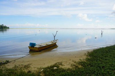Boat on beach against sky