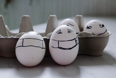 Close-up of easter eggs on table