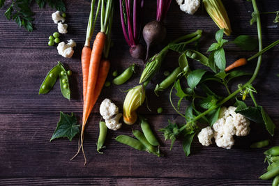 High angle view of vegetables on table