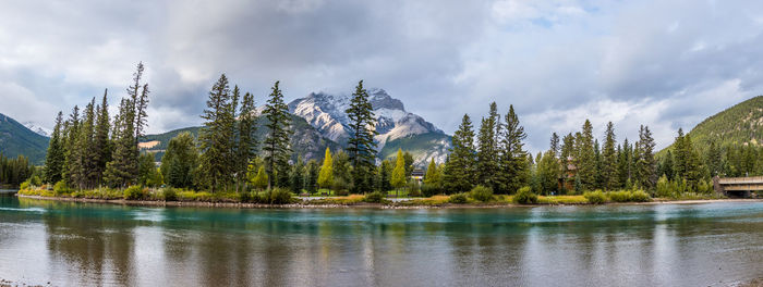 Panoramic view of lake and trees against sky