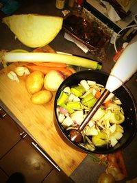 High angle view of food in kitchen