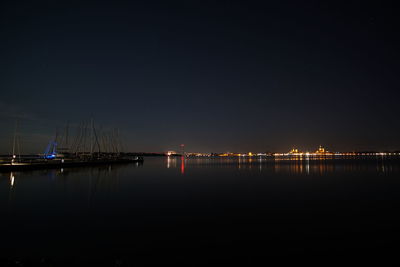 Scenic view of sea against sky at night