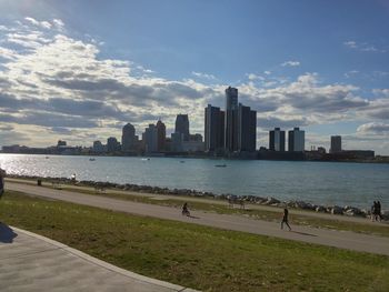 City skyline with river in background