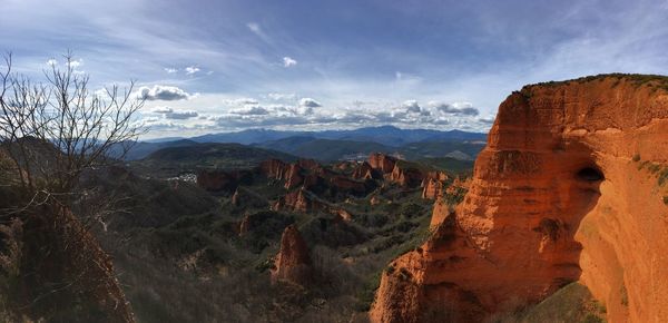 Scenic view of mountain against cloudy sky