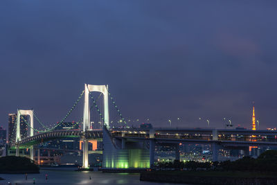 View of suspension bridge at night