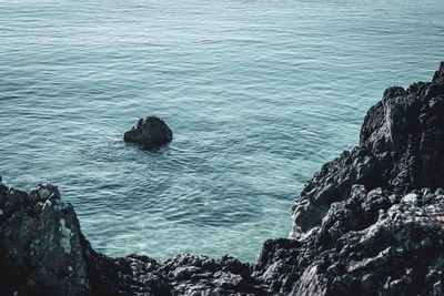 High angle view of rock formation in sea
