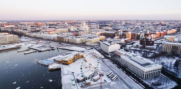 High angle view of street amidst buildings in city