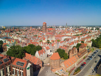High angle shot of townscape against sky