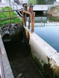 High angle view of canal by footpath