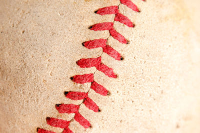 Close-up of stitches on ball
