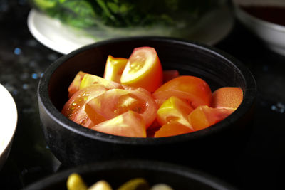 High angle view of fruits in bowl